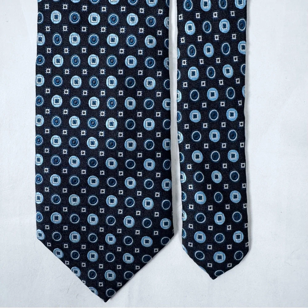 Burma Bibas Men’s Necktie 100% Silk Stylish Dark Gray and Blue Geometric Tie
